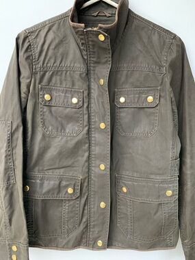 J. Crew Field Jacket Women’s boyfriend Utility Coat olive greenWaxed cotton
